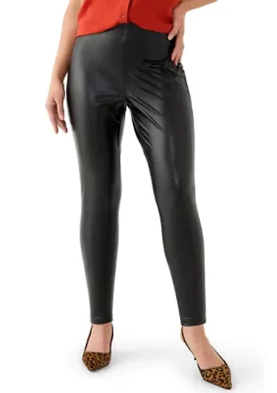 Petite Faux Leather Pull On Pants