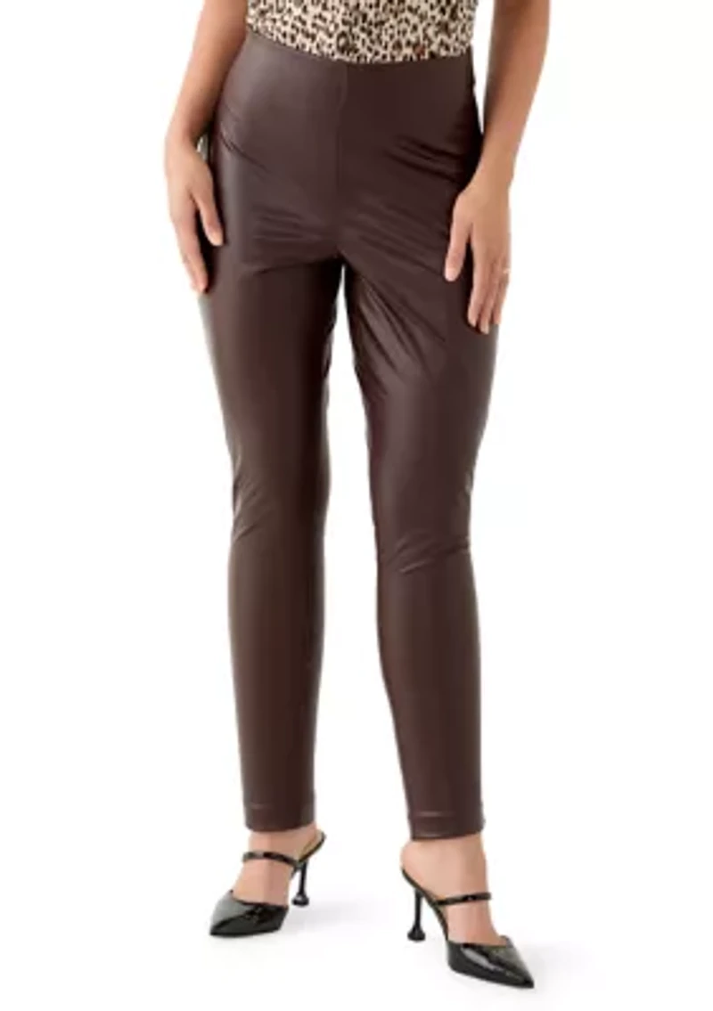 Petite Faux Leather Pull On Pants
