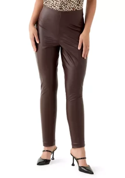 Petite Faux Leather Pull On Pants