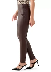 Petite Faux Leather Pull On Pants