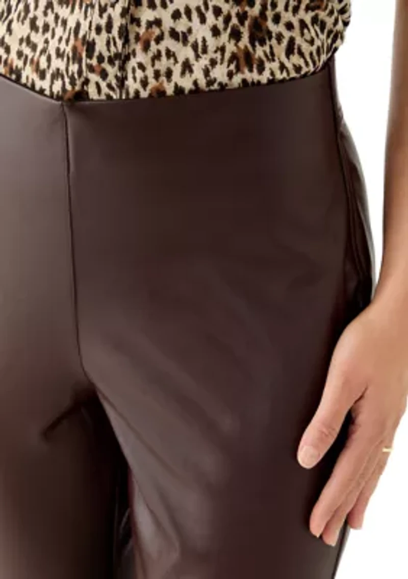 Petite Faux Leather Pull On Pants