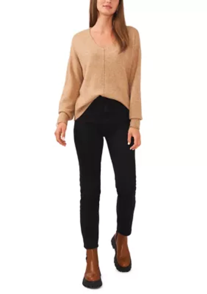Petite V-Neck Front Seam Cozy Sweater