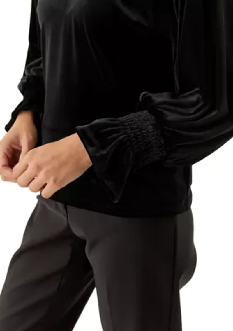 Petite Long Sleeve V-Neck Lurex Knit Blouse