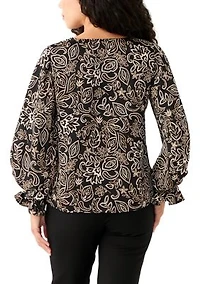 Petite V-Neck Smock Sleeve Blouse