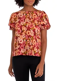 Petite Short Sleeve Woven Top