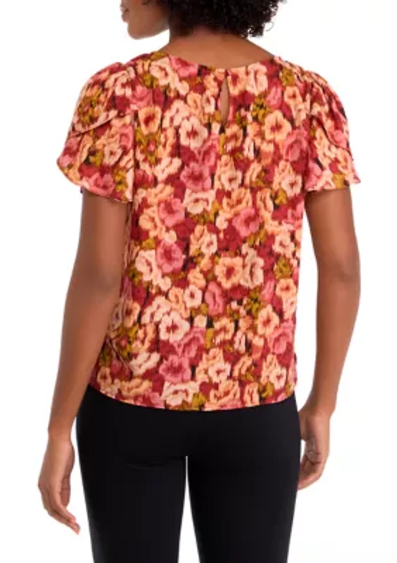 Petite Short Sleeve Woven Top