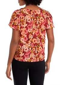 Petite Short Sleeve Woven Top