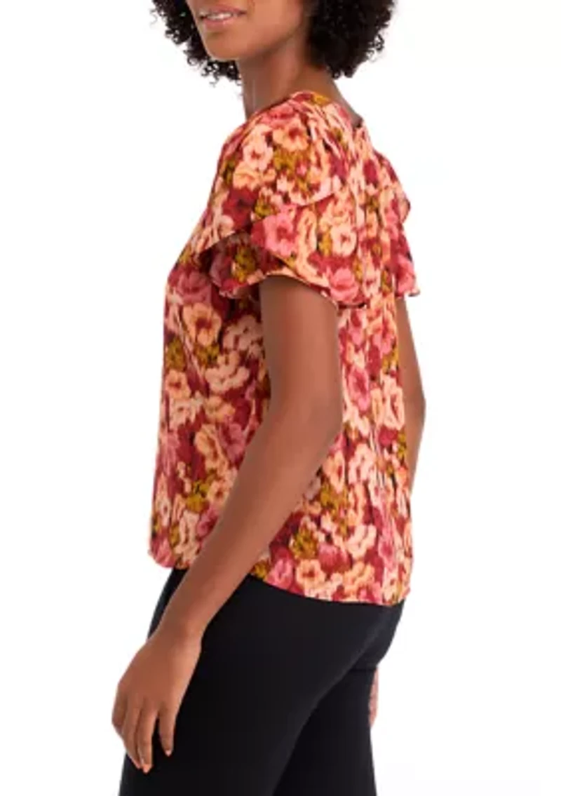 Petite Short Sleeve Woven Top