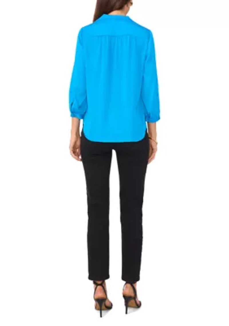 Women's 3/4 Sleeve Split Neck Rumple Blouse