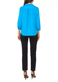 Women's 3/4 Sleeve Split Neck Rumple Blouse