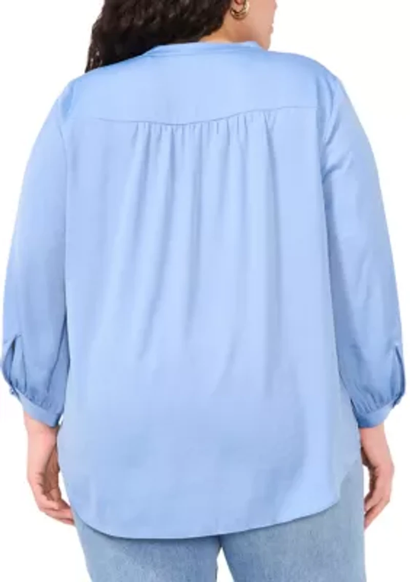 Plus 3/4 Sleeve V-Neck Blouse