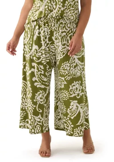 Plus Wide Leg Printed Pants