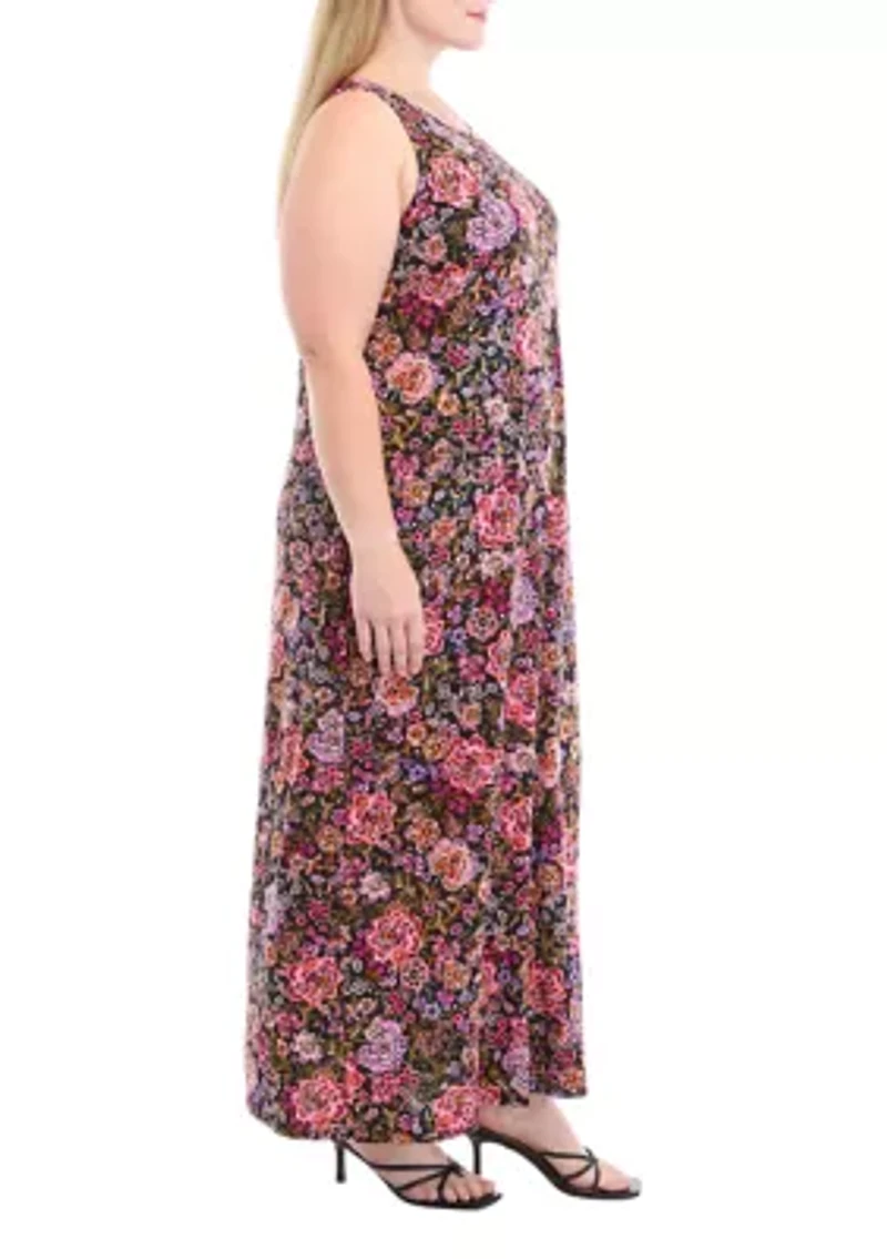 Plus Crew Neck Sleeveless Maxi Dress