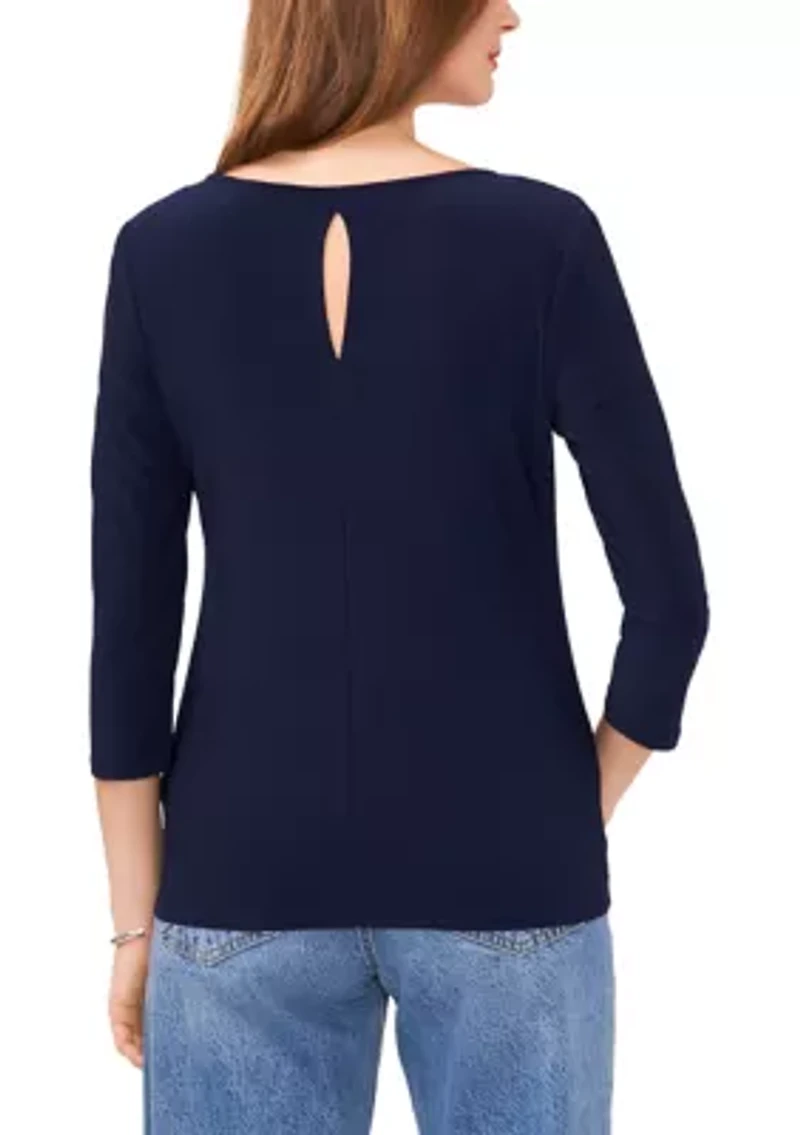 Petite 3/4 Sleeve V-Neck Top