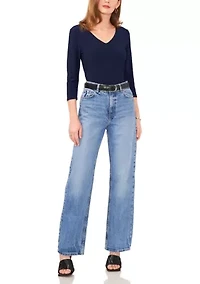 Petite 3/4 Sleeve V-Neck Top