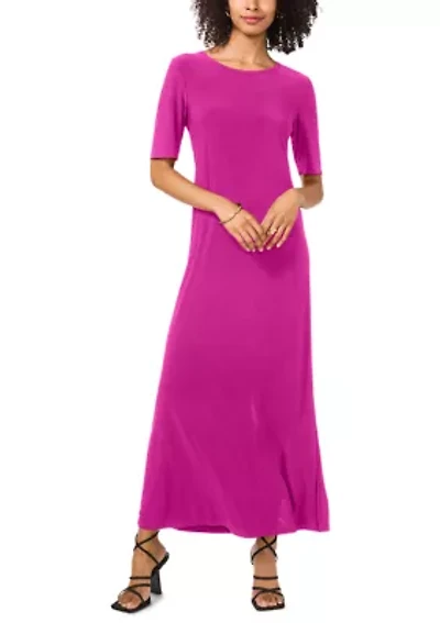 Women's Elbow Sleeve Solid Maxi Dress