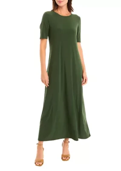 Women's Elbow Sleeve Solid Maxi Dress
