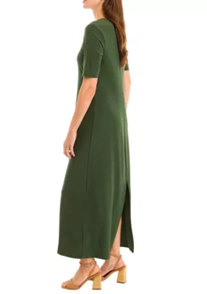 Women's Elbow Sleeve Solid Maxi Dress
