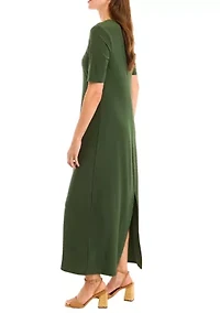 Women's Elbow Sleeve Solid Maxi Dress