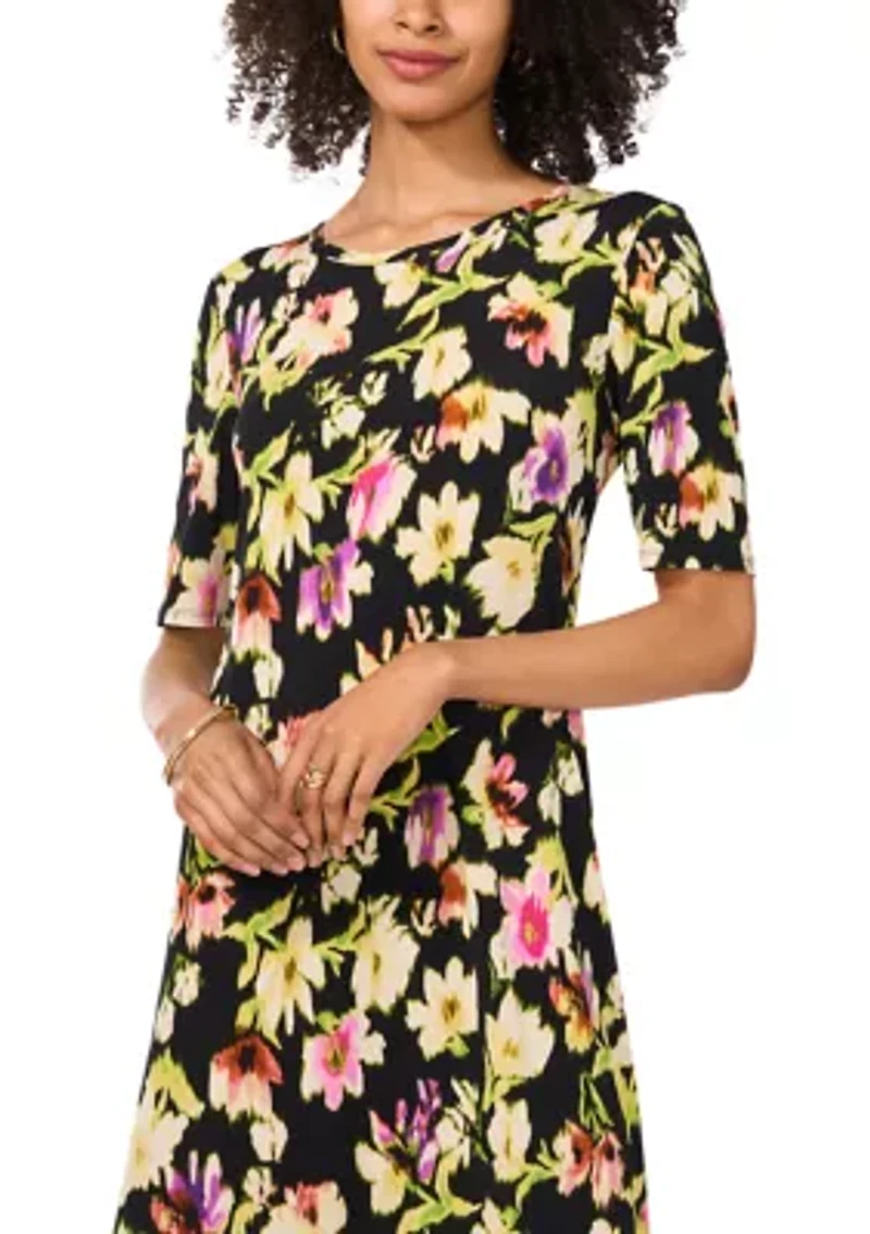 Women's Elbow Sleeve Floral Maxi Dress