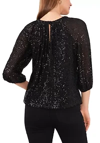 Women's 3/4 Sleeve Keyhole Sequin Top