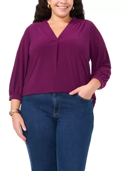 Plus Knit Split Neck Blouse