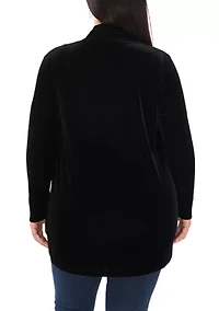 Plus Long Sleeve Velvet Cardigan