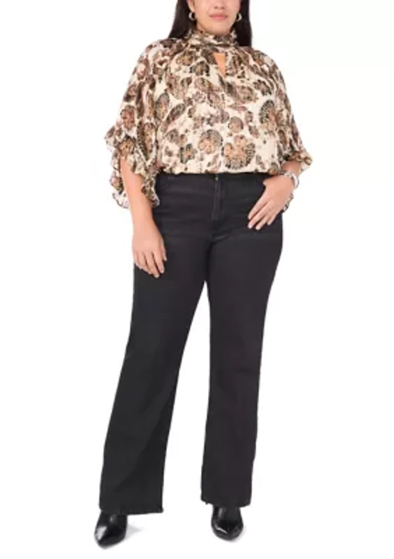 Plus 3/4 Sleeve Keyhole Blouse