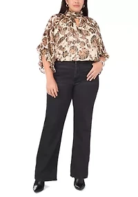 Plus 3/4 Sleeve Keyhole Blouse