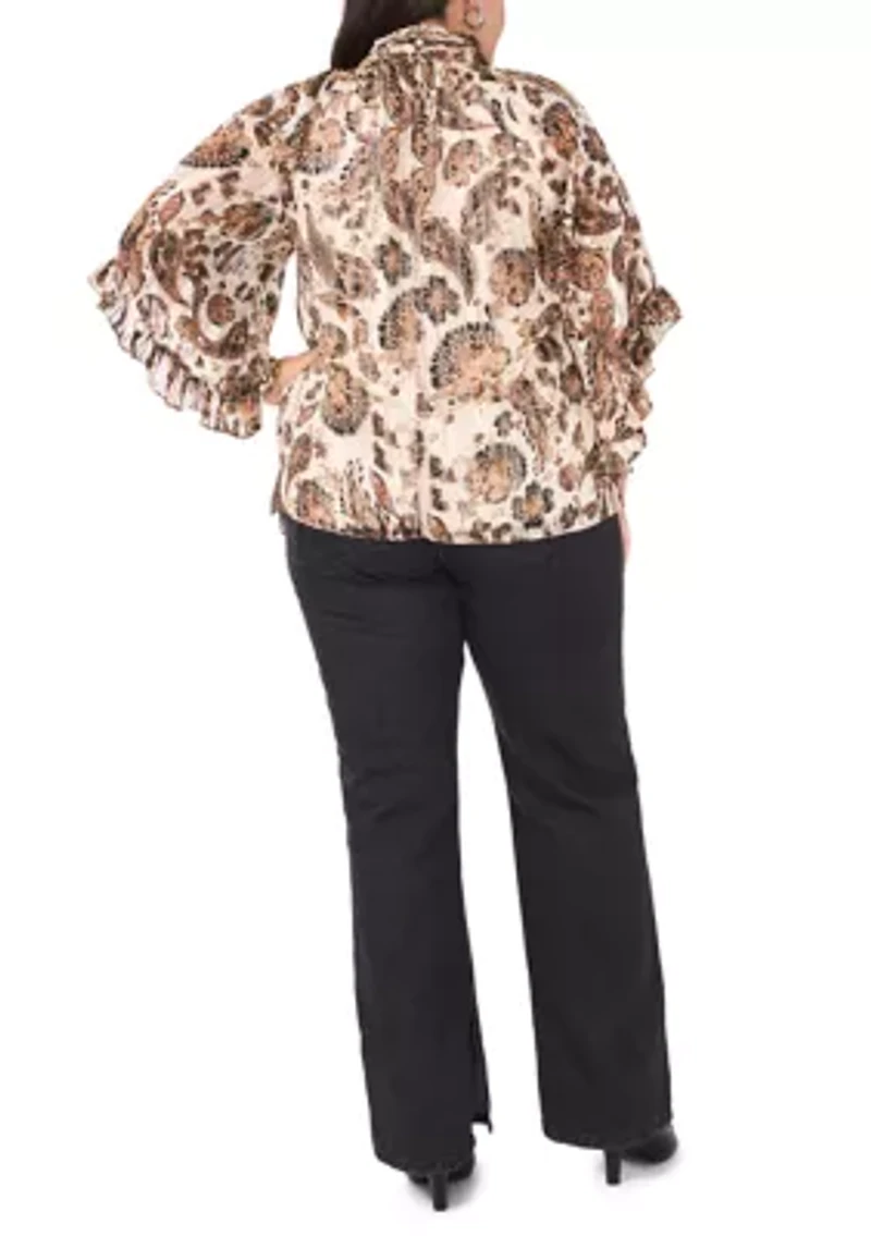 Plus 3/4 Sleeve Keyhole Blouse