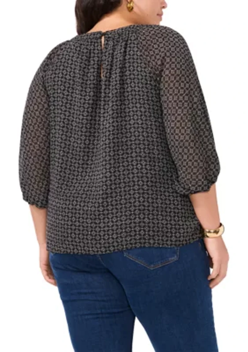 Plus Keyhole 3/4 Sleeve Blouse