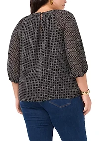 Plus Keyhole 3/4 Sleeve Blouse
