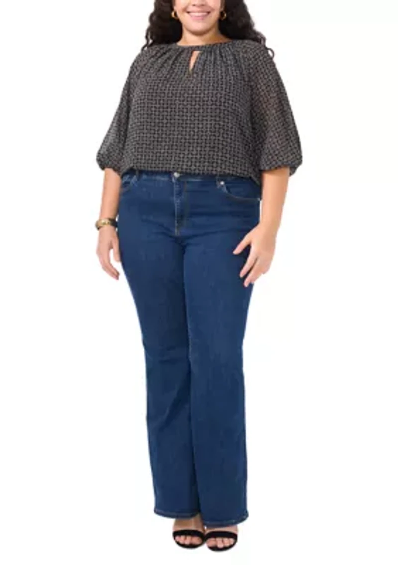 Plus Keyhole 3/4 Sleeve Blouse