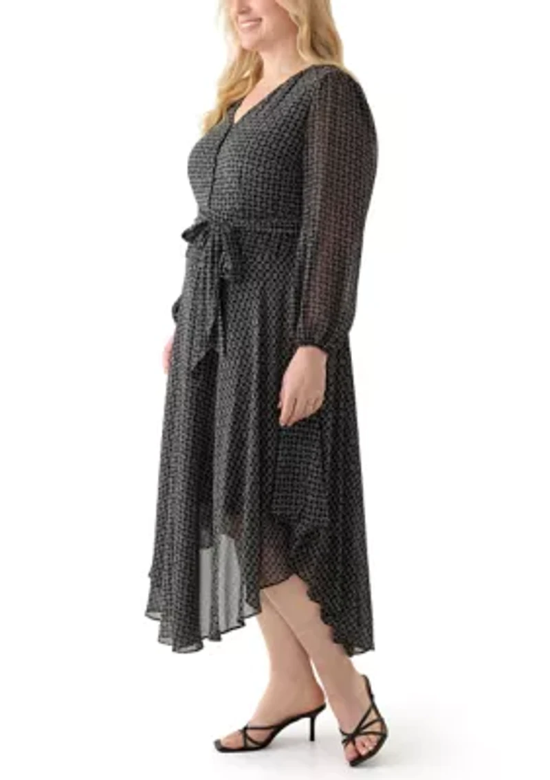 Plus V-Neck Wrap Waist Dress