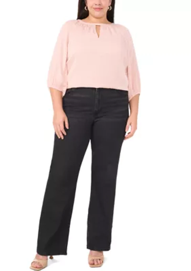 Plus 3/4 Sleeve Keyhole Blouse