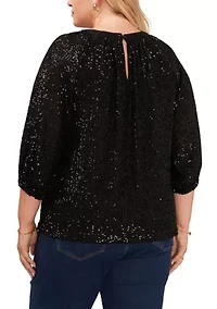 Plus Keyhole Sequin Blouse