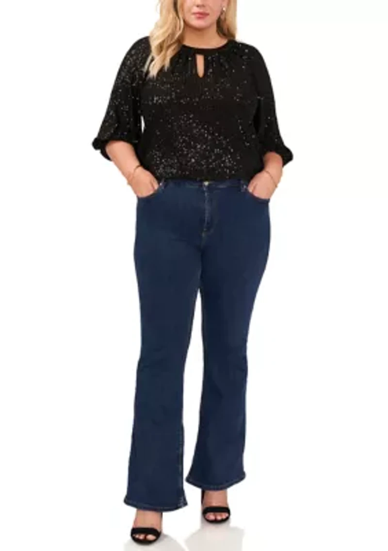 Plus Keyhole Sequin Blouse