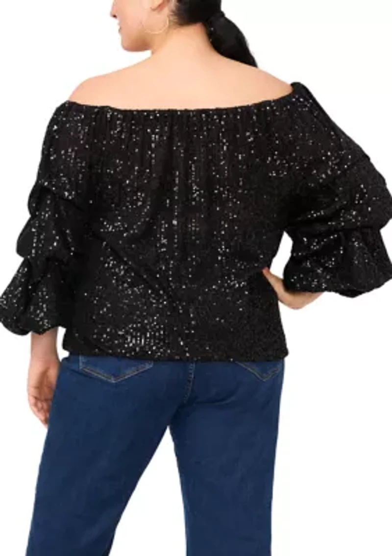 Plus Sequin Off the Shoulder Blouse