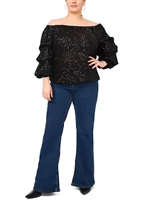 Plus Sequin Off the Shoulder Blouse