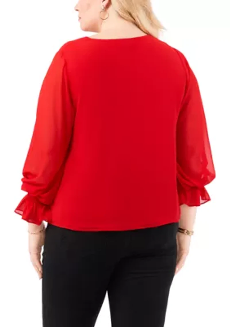 Plus Shirred V-Neck Blouse