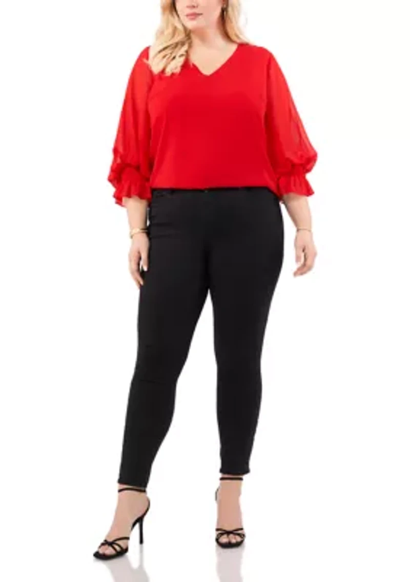 Plus Shirred V-Neck Blouse