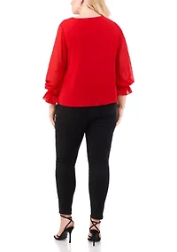 Plus Shirred V-Neck Blouse