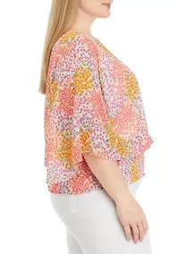 Plus Smock Waist Ditsy Top