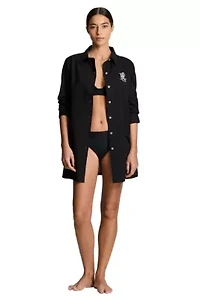 Logo Embroidered Shirt Cover Up