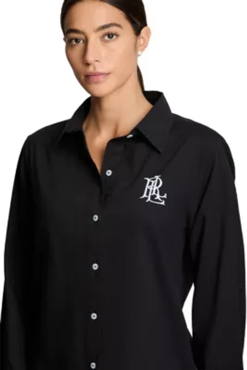 Logo Embroidered Shirt Cover Up