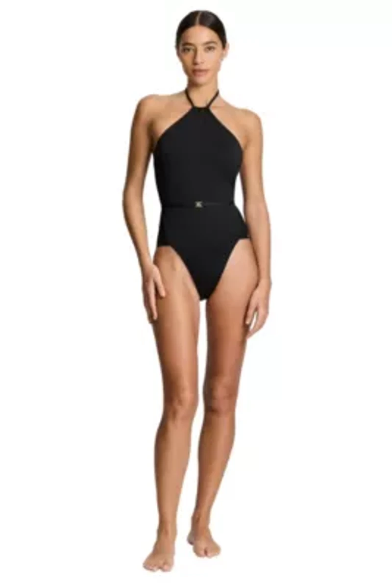 Squared Hip High Neck One Piece