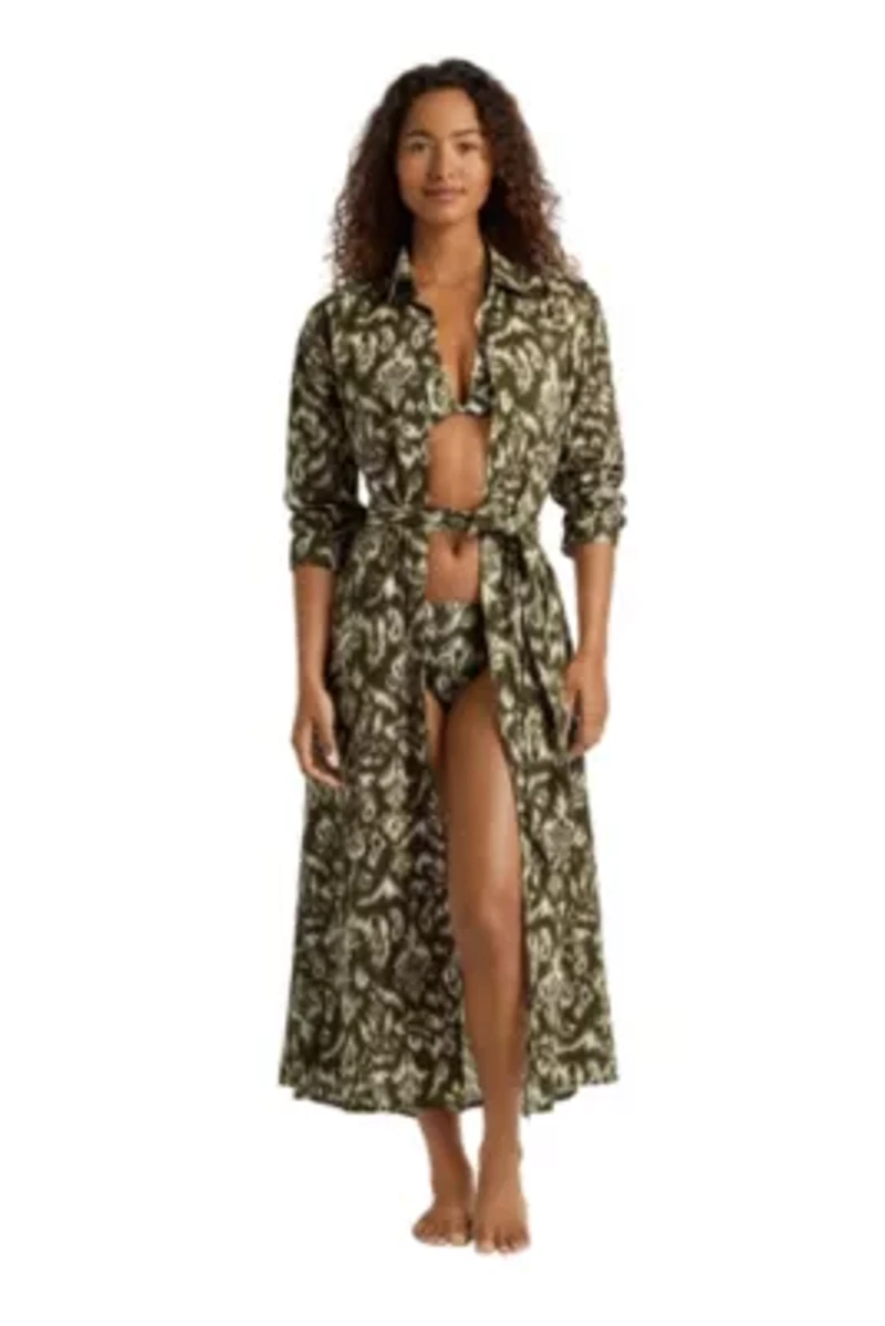 Artisan Warp Floral Midi Shirt Dress Cover Up