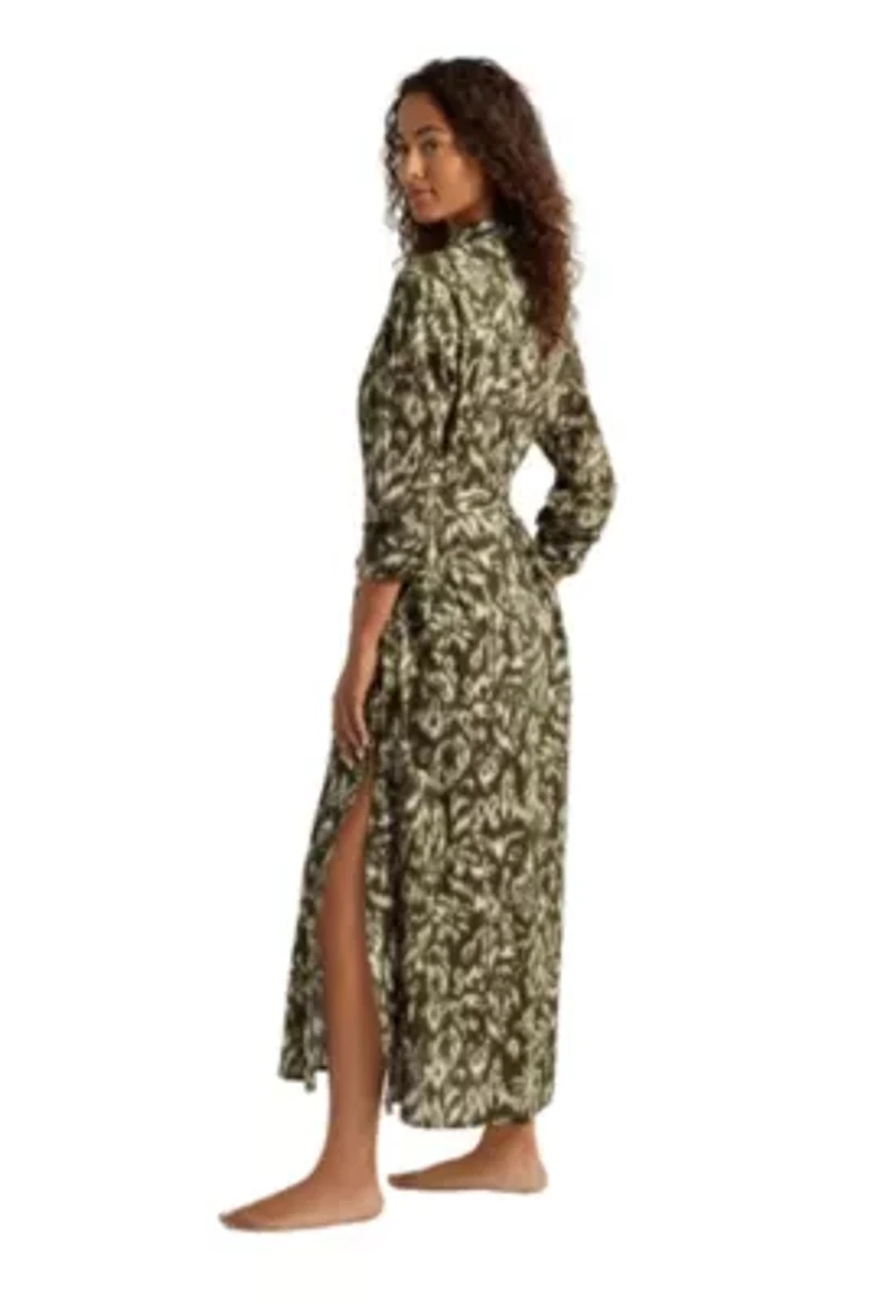 Artisan Warp Floral Midi Shirt Dress Cover Up