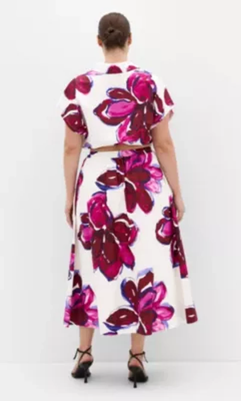 Holiday Bloom Print Midi Skirt