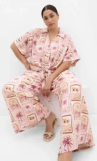 Postcard Soiree Print Wide Leg Pant